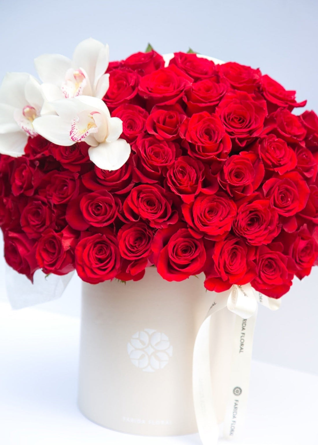 Premium red roses in a signature keepsake box by Farida Floral, Fairfax VA