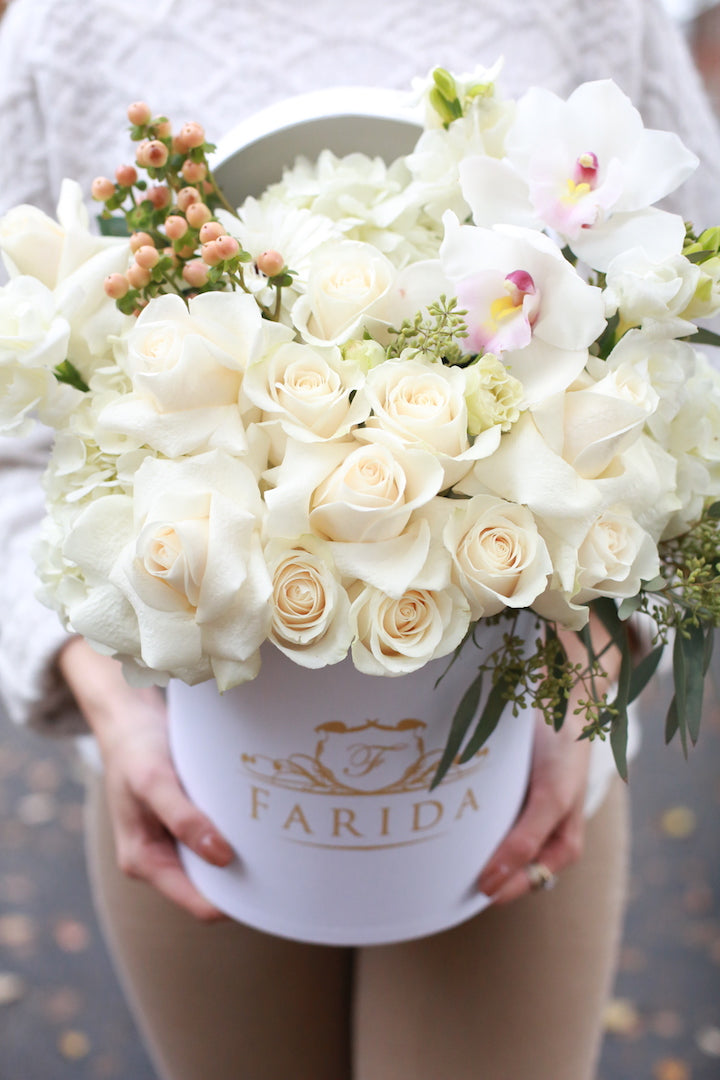 Signature Mix Floral Hatbox Ivory