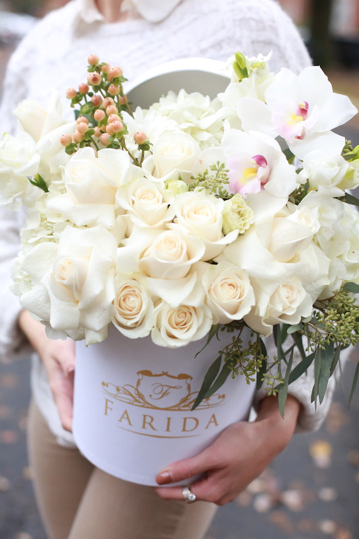 Signature Mix Floral Hatbox Ivory
